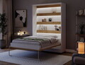 Pat rabatabil vertical cu biblioteca si iluminare LED, 140x200 cm, ELTAP, Devesto, PAL/metal, alb/natur