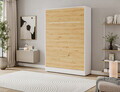 Pat rabatabil vertical cu biblioteca si iluminare LED, 140x200 cm, ELTAP, Devesto, PAL/metal, alb/natur