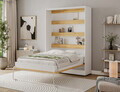 Pat rabatabil vertical cu biblioteca si iluminare LED, 140x200 cm, ELTAP, Devesto, PAL/metal, alb/natur
