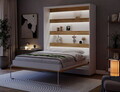Pat rabatabil vertical cu biblioteca si iluminare LED, 160x200 cm, ELTAP, Devesto, PAL/metal, alb/natur