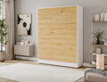 Pat rabatabil vertical cu biblioteca si iluminare LED, 160x200 cm, ELTAP, Devesto, PAL/metal, alb/natur