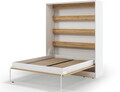Pat rabatabil vertical cu biblioteca si iluminare LED, 160x200 cm, ELTAP, Devesto, PAL/metal, alb/natur
