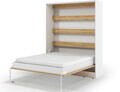Pat rabatabil vertical cu biblioteca si iluminare LED, 160x200 cm, ELTAP, Devesto, PAL/metal, alb/natur