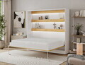 Pat rabatabil orizontal cu biblioteca si iluminare LED, 160x200 cm, ELTAP, Devesto, PAL/metal, alb/natur