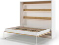Pat rabatabil orizontal cu biblioteca si iluminare LED, 160x200 cm, ELTAP, Devesto, PAL/metal, alb/natur