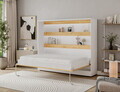 Pat rabatabil orizontal cu biblioteca si iluminare LED, 140x200 cm, ELTAP, Devesto, PAL/metal, alb/natur