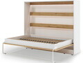 Pat rabatabil orizontal cu biblioteca si iluminare LED, 140x200 cm, ELTAP, Devesto, PAL/metal, alb/natur