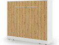 Pat rabatabil orizontal cu biblioteca si iluminare LED, 140x200 cm, ELTAP, Devesto, PAL/metal, alb/natur