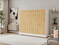 Pat rabatabil orizontal cu biblioteca si iluminare LED, 140x200 cm, ELTAP, Devesto, PAL/metal, alb/natur