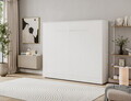 Pat rabatabil orizontal cu biblioteca si iluminare LED, 140x200 cm, ELTAP, Devesto, PAL/metal, alb