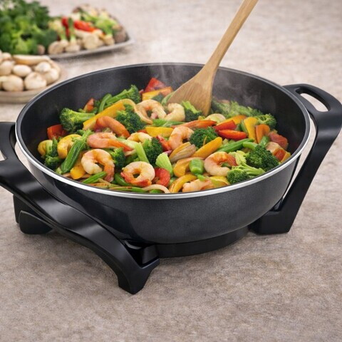 Tigaie electrica Wok, Beper, 1500W, 33 cm, ceramica, negru