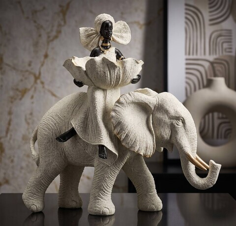 Statueta / figurina decorativa, Mauro Ferretti, African Woman on Elephant, 29x13x29 cm, polirasina, nisip