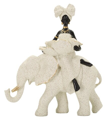 Statueta / figurina decorativa, Mauro Ferretti, African Woman on Elephant, 19.5x8x12 cm, polirasina, nisip