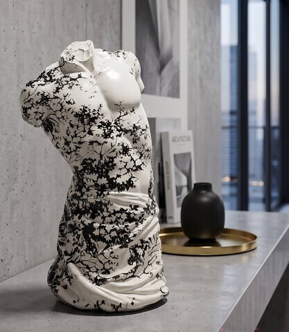Statueta / figurina decorativa, Mauro Ferretti, Bust, 17x14x28 cm, polirasina, alb/negru