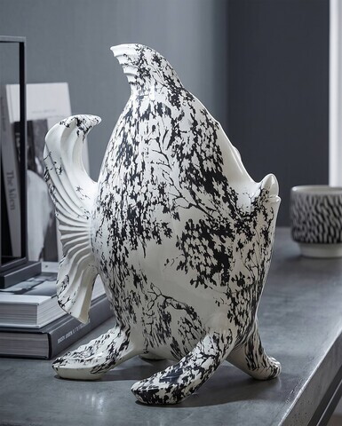 Statueta / figurina decorativa, Mauro Ferretti, Fish-Shaped, 37x19x34 cm, polirasina, alb/negru