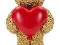 Statueta / figurina decorativa, Mauro Ferretti, Teddy Bear With Heart, 8.5x7x16 cm, polirasina, auriu/rosu