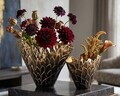 Set 2 vaze decorative, Mauro Ferretti, Scale Pattern, 51.5x23x28 cm, fier, negru