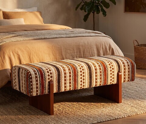 Bancheta, Mauro Ferretti, Ethnic, 120x45x43 cm, poliester/lemn masiv, multicolor