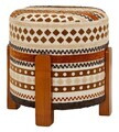 Taburet, Mauro Ferretti, Ethnic, 42x40 cm, poliester/lemn masiv, multicolor