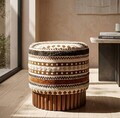 Taburet, Mauro Ferretti, Ethnic, 40x40 cm, poliester/lemn masiv, multicolor