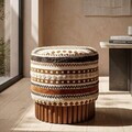 Taburet, Mauro Ferretti, Ethnic, 40x40 cm, poliester/lemn masiv, multicolor