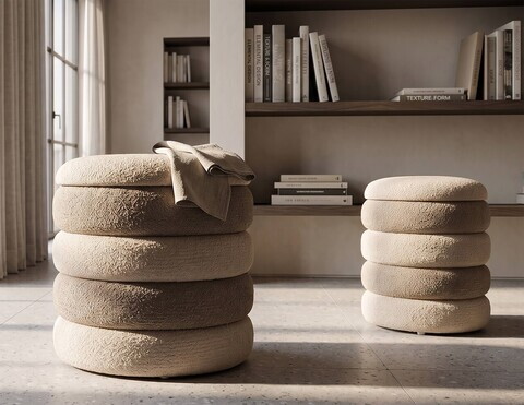 Set 2 taburete cu spatiu de depozitare, Mauro Ferretti, Nordic Style, 44x47 cm, poliester/MDF, bej/crem