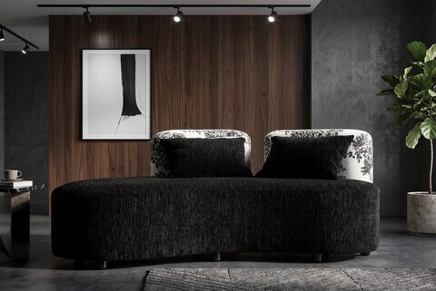 Canapea 2 locuri Chaise Longue, Mauro Ferretti, Oriental Style, 160x86x67 cm, poliester/lemn de pin, negrul/alb