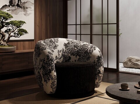 Fotoliu, Mauro Ferretti, Oriental Style, 90x78x74 cm, poliester/lemn de pin, negrul/alb