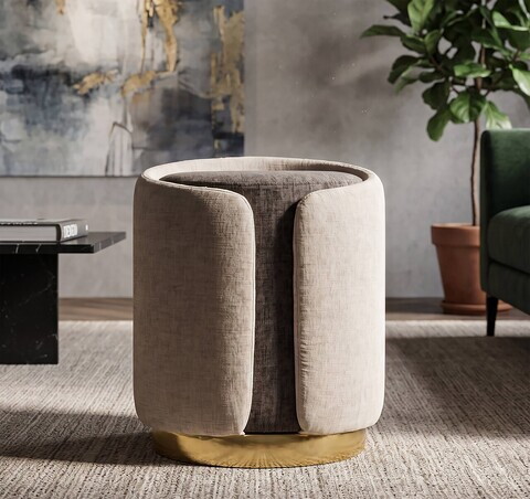 Taburet, Mauro Ferretti, Glam Style Two-Tone, 40x50 cm, poliester/lemn de pin, maro/maro deschis