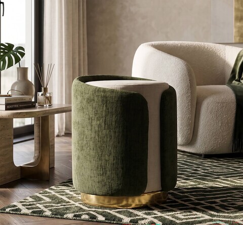 Taburet, Mauro Ferretti, Glam Style Two-Tone, 40x50 cm, poliester/lemn de pin, verde