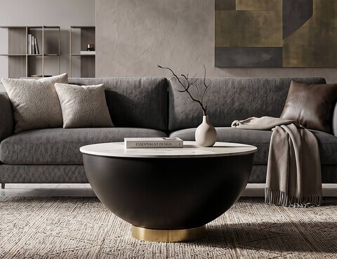Masuta de cafea, Mauro Ferretti, Contemporary Glam, 73x47 cm, ceramica/metal, maro