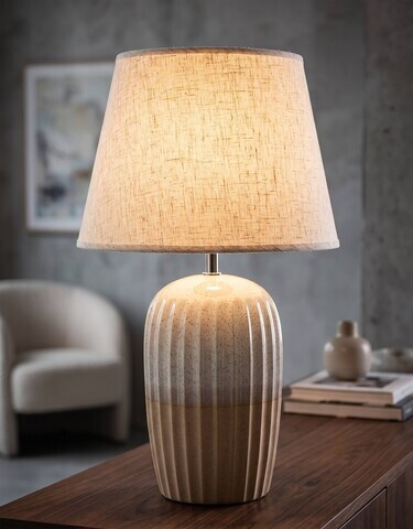 Lampa de masa, Mauro Ferretti, Japandi, 31.5x53 cm, ceramica/fier, nisip/piersica