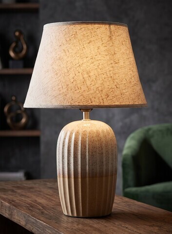 Lampa de masa, Mauro Ferretti, Japandi, 30x44 cm, ceramica/fier, nisip/piersica