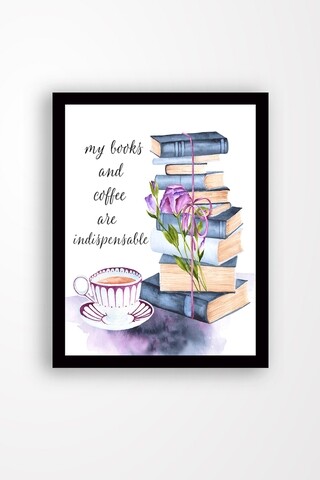 Tablou decorativ Books And Coffe, Tablo center, 24x29 cm, MDF, multicolor