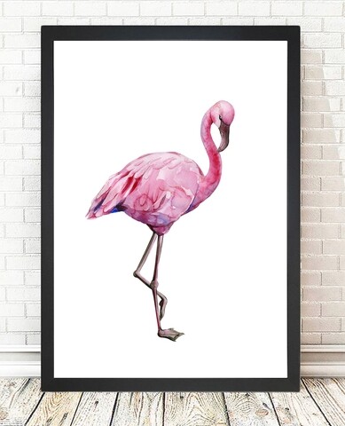 Tablou decorativ Jocelyn Flamingo, Tablo center, 24x29 cm, MDF, multicolor