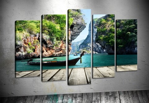 Set 5 tablouri decorative 3D Rock, Tablo center, canvas, multicolor