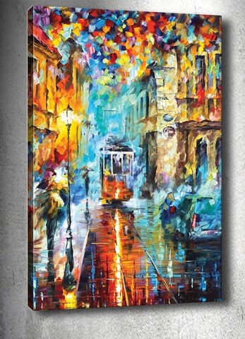 Tablou decorativ 3D Late Night Tram, Tablo center, 40x60 cm, canvas, multicolor