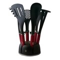 Set 6 ustensile de bucatarie cu suport, Berlinger, Metallic Line, Burgundy Edition, nailon/plastic