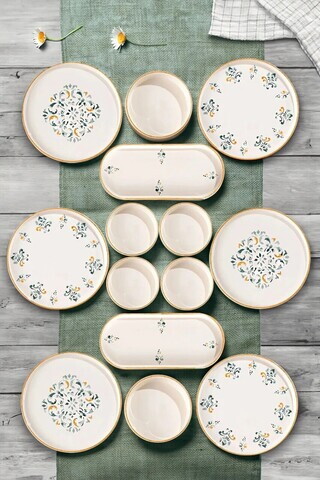 Set de mic dejun, Hermia, 430KSV1365, Ceramica, Platou: 25 x 11 x 3,5 cm (2 bucăți), Multicolor