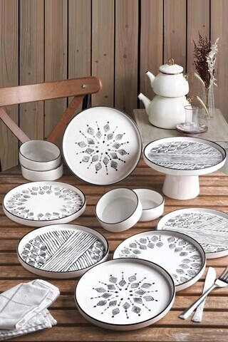Set de mic dejun, Hermia, 430KSV1368, Ceramica, Suport de prezentare vertical: 19 x 19 x 11 cm (1 bucată), Alb/Negru
