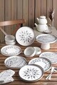 Set de mic dejun, Hermia, 430KSV1368, Ceramica, Suport de prezentare vertical: 19 x 19 x 11 cm (1 bucată), Alb/Negru