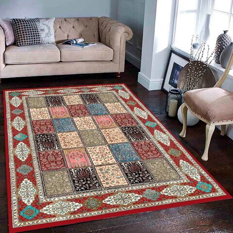 Covor, Exfab226, 160x230 cm, Poliester, Bej / Crem / Albastru / Roșu