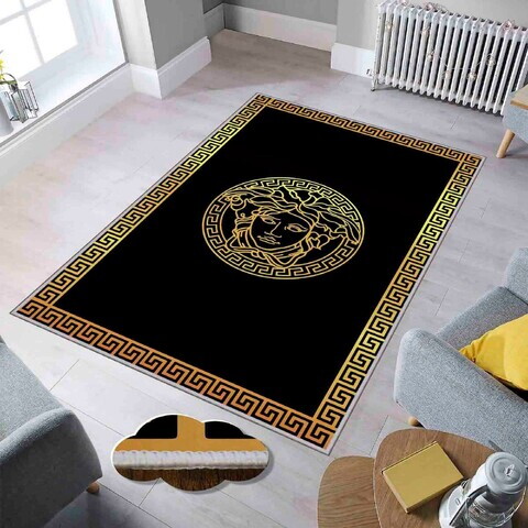Covor, Hmnt607, 180x280 cm, Poliester, Aur/Negru