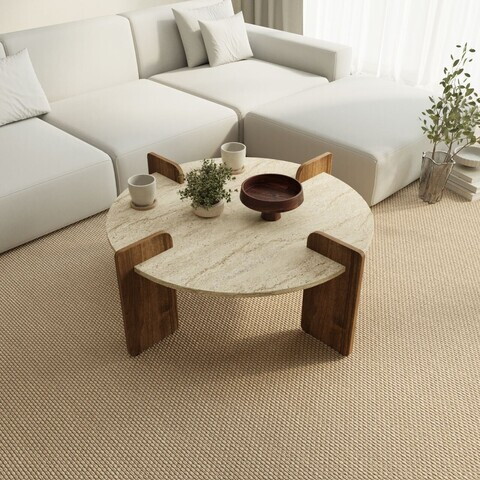 Masuta de cafea, Hanah Home, Avoure, 90x35x90 cm, PAL MELAMINAT, Travertin / Nuc
