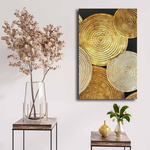 Tablou decorativ, 4570NISC-018, Canvas, Lemn, Auriu / Bej / Negru / Alb