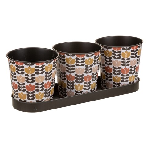 Set 3 ghivece cu tavita Tulip, Creaciones Meng, 10x10, metal galvanizat