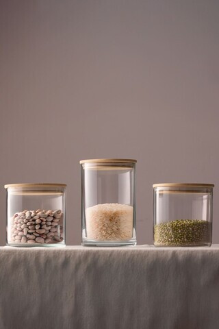 Set recipiente cu capac, Hermia, 127RKL1405, Sticla, Borcan mediu: 10 x 10 x 10 cm / 600 ml (1 bucată), Transparent