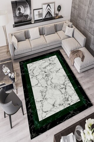 Covor, W848, 100x200 cm, Poliester, Negru/Verde
