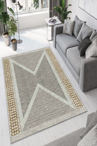 Covor, W878, 60x100 cm, Poliester, Bej / Auriu / Negru