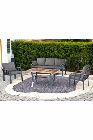 Set mobilier de gradina, Hanah Home, Nergiz 3+1+1, Metal, Gri inchis